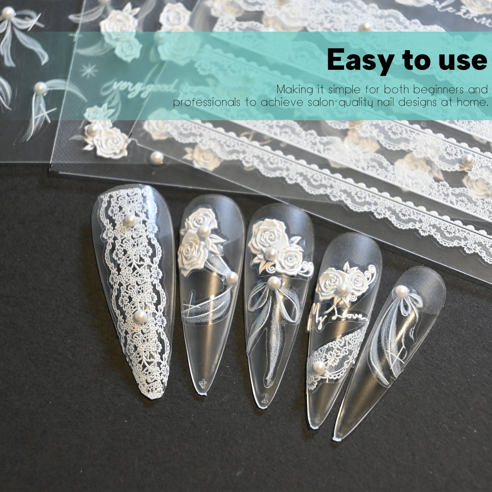 BornSiiren 3 Sheets White Nail Art Stickers - Image 5