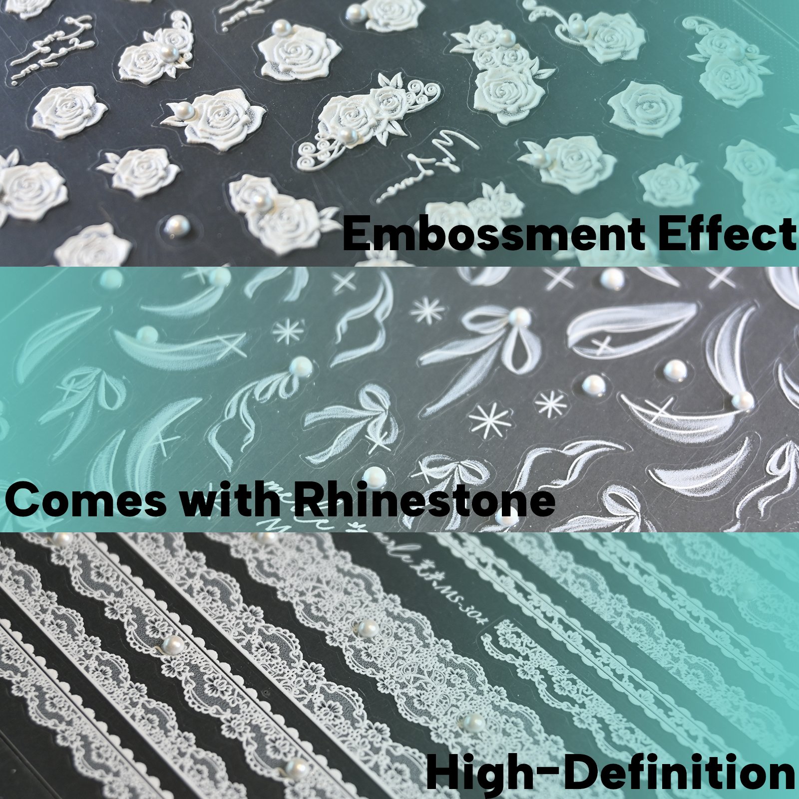 BornSiiren 3 Sheets White Nail Art Stickers - Image 3