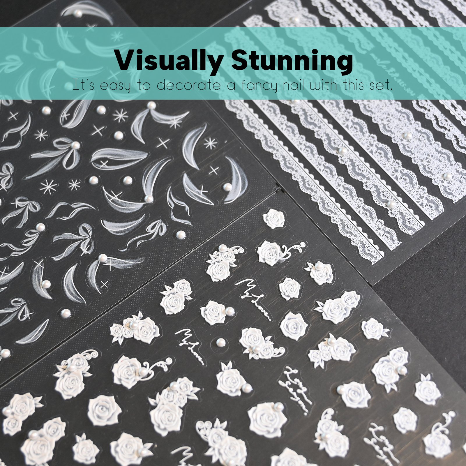 BornSiiren 3 Sheets White Nail Art Stickers - Image 2