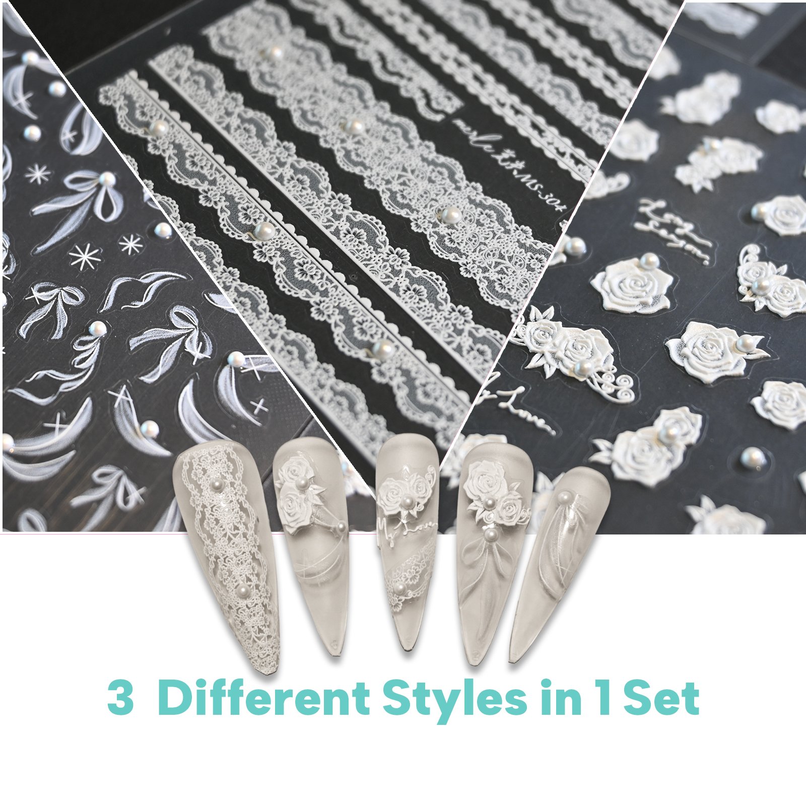 BornSiiren 3 Sheets White Nail Art Stickers - Image 4